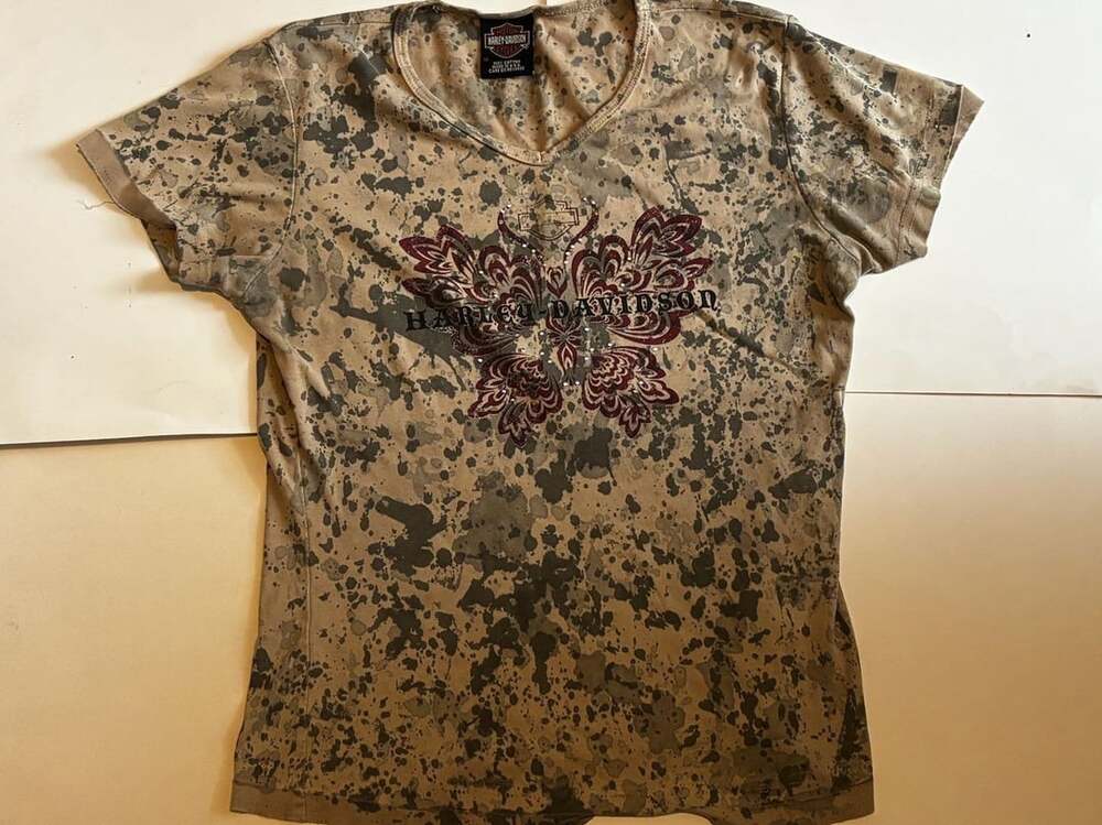Harley-Davidson Camouflage Rhinestone Floral Graphic T-Shirt